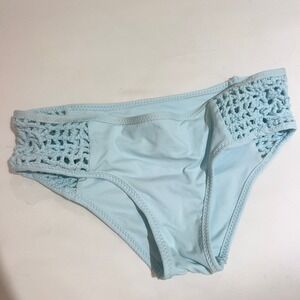 Frankies Bikinis Light Blue Crochet Macrame Side Bikini Bottoms Medium